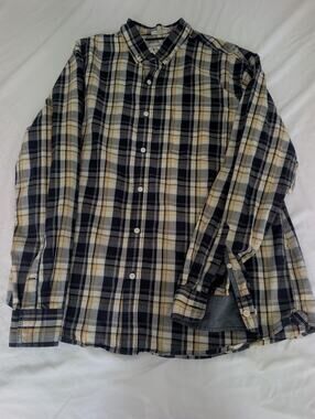 Hawker Rye Shirt Mens XL Navy & Gold Button Down Plaid Stretch Casual Preppy